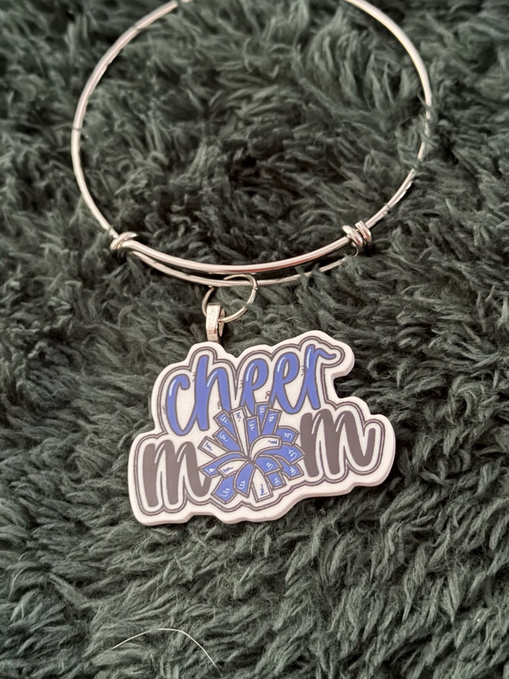 Cheer Mom Blue Silver Acrylic Charm Bracelet